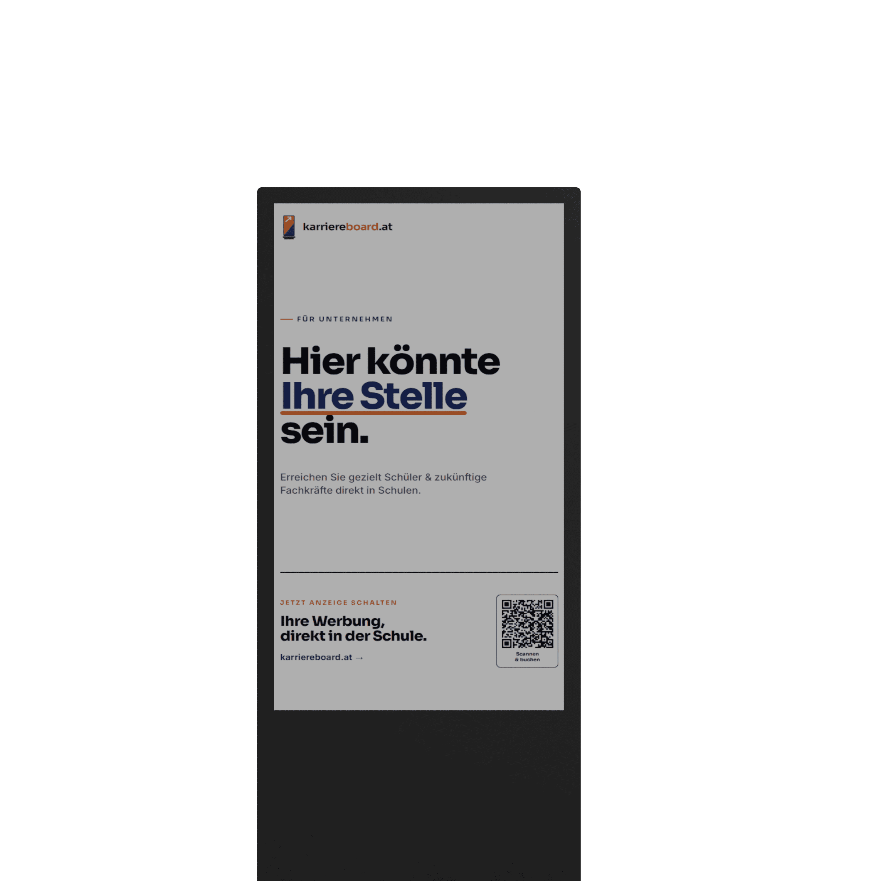 Digitaler Infoständer in einer Schule mit Karriereboard-Werbung